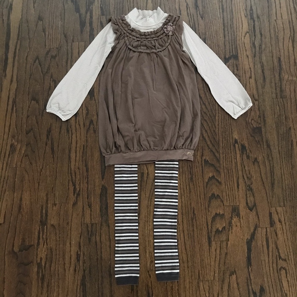 Jean Bourget Brown Layered Dress + Stripe Tights